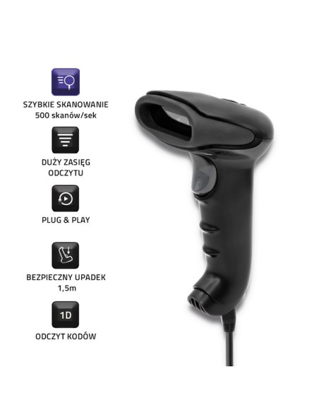 Qoltec 50866 Laserowy Czytnik Kodów Kreskowych 1D | Ccd | Usb | Czarny