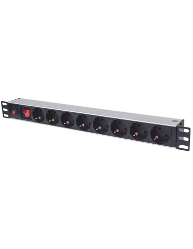 Intellinet 713986 Rozdzielacz Zasilania Pdu 8 X Gniazdo Sieciowe 1U Aluminium, Czarny