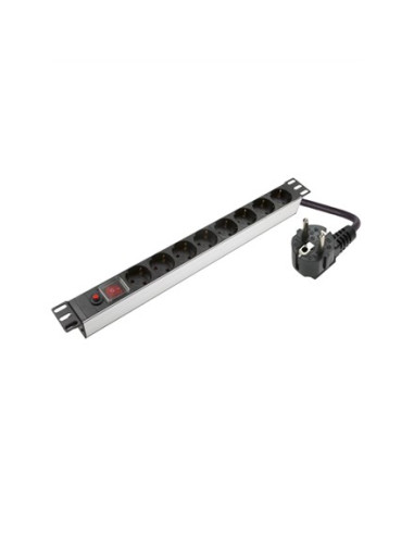 Sieci Somi | Aluminiowy Panel Zasilający 1U, 19", 8X Schuko | Pdu08Saso | Srebro | Z Przełącznikiem I Zabezpieczeniem Przeciwprz