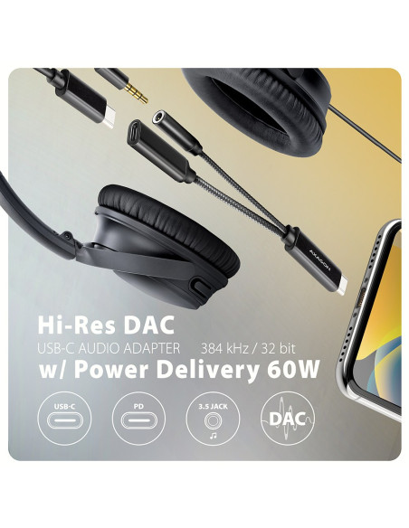Axagon Ada-Hcpd Kabel Audio 0,1 M Usb-C, 3.5 Mm Usb-C Czarny