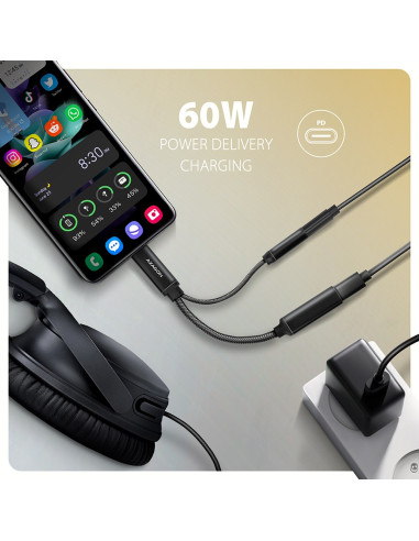 Axagon Ada-Hcpd Kabel Audio 0,1 M Usb-C, 3.5 Mm Usb-C Czarny