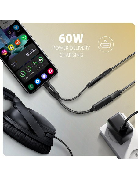 Axagon Ada-Hcpd Kabel Audio 0,1 M Usb-C, 3.5 Mm Usb-C Czarny