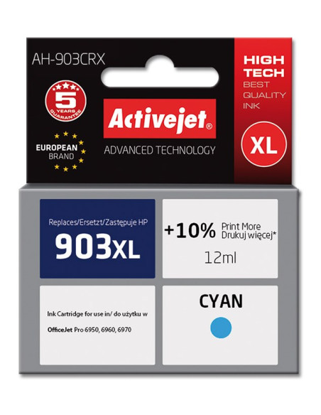 Tusz Activejet Ah-903Crx (Zamiennik Hp 903Xl T6M03Ae  Premium  12 Ml  Niebieski)
