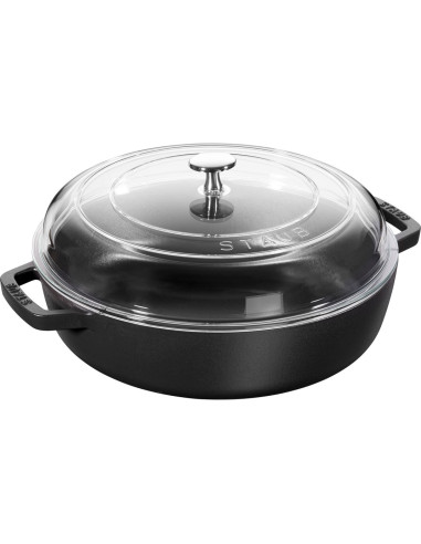 Patelnia Żeliwna Z Dwoma Uchwytami I Pokrywką Staub - 28 Cm, Czarny