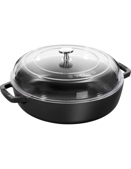 Patelnia Żeliwna Z Dwoma Uchwytami I Pokrywką Staub - 28 Cm, Czarny