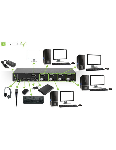 Techly Idata Dp-Kvm4 Przełącznik Kvm Możliwości Montowania W Stelażu Czarny