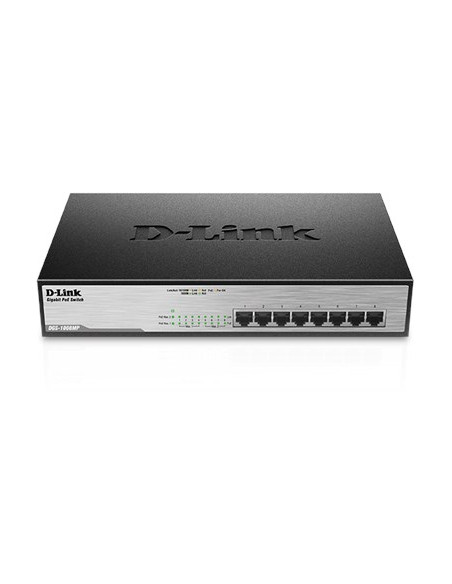 D-Link Dgs-1008Mp Łącza Sieciowe Nie Zarządzany Gigabit Ethernet (10/100/1000) Obsługa Poe 1U Czarny