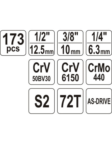 Zestaw Kluczy Nasadowych 1/2"1/4"3/8 "173Szt Yt-38931 Yato