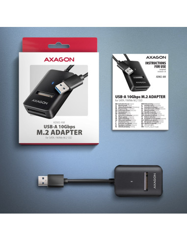 Axagon Adm2-Am Usb-A 10Gbps - M.2 Nvme & Sata Ssd Adaptér, Kabelis Usb-A 10Cm Obudowa Ssd Czarny