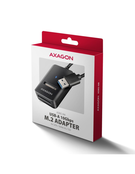 Axagon Adm2-Am Usb-A 10Gbps - M.2 Nvme & Sata Ssd Adaptér, Kabelis Usb-A 10Cm Obudowa Ssd Czarny