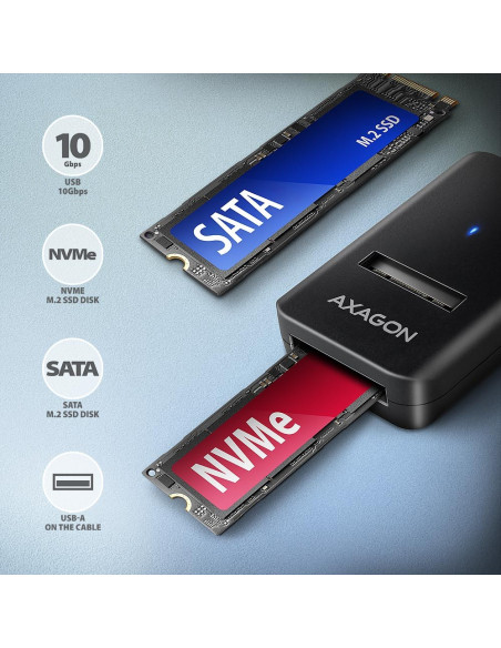 Axagon Adm2-Am Usb-A 10Gbps - M.2 Nvme & Sata Ssd Adaptér, Kabelis Usb-A 10Cm Obudowa Ssd Czarny