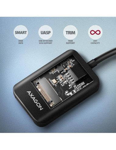 Axagon Adm2-Am Usb-A 10Gbps - M.2 Nvme & Sata Ssd Adaptér, Kabelis Usb-A 10Cm Obudowa Ssd Czarny