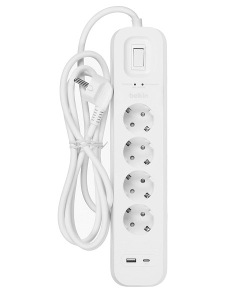 Listwa Zasilająca Belkin Power Surge 4-Port + 1Xusb-A +1Xusb-C 2.4A Pd 525J 2M White Schuko