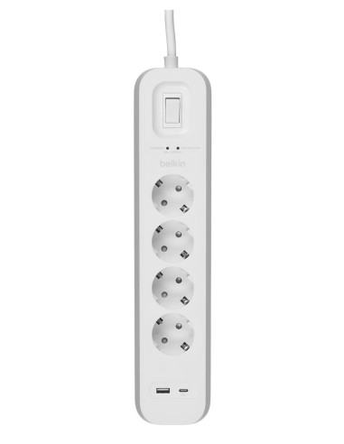 Listwa Zasilająca Belkin Power Surge 4-Port + 1Xusb-A +1Xusb-C 2.4A Pd 525J 2M White Schuko