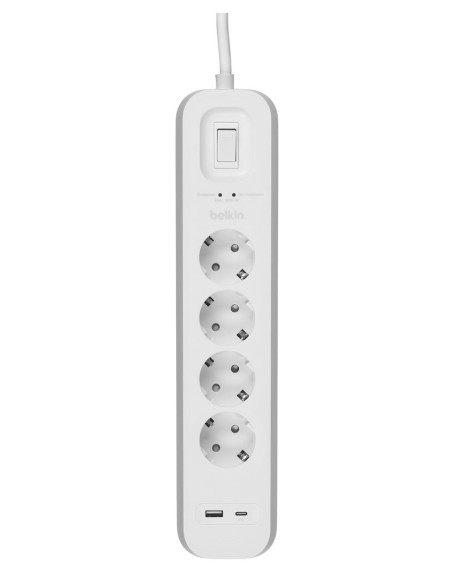 Listwa Zasilająca Belkin Power Surge 4-Port + 1Xusb-A +1Xusb-C 2.4A Pd 525J 2M White Schuko