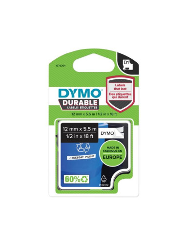 Dymo D1 - Durable Etykiety -Czarno Na Białym - 12Mm X 5.5M