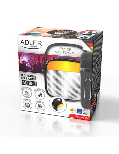 Adler Ad 1199 Black Głośnik Do Karaoke Z Mikrofonem - Sd/Usb/Aux/Bluetooth