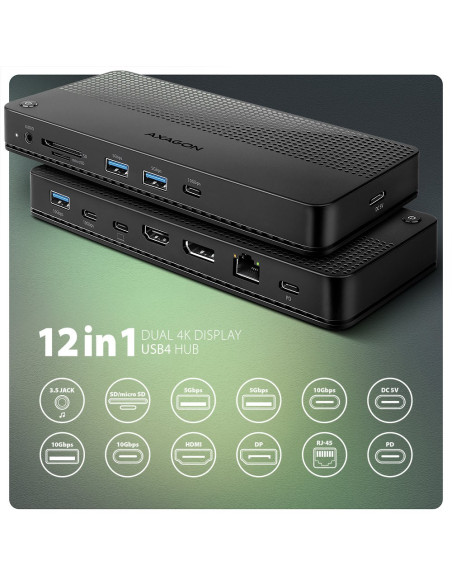Axagon Hmc-U4 Stacja Dokująca Przewodowa Usb4 Czarny