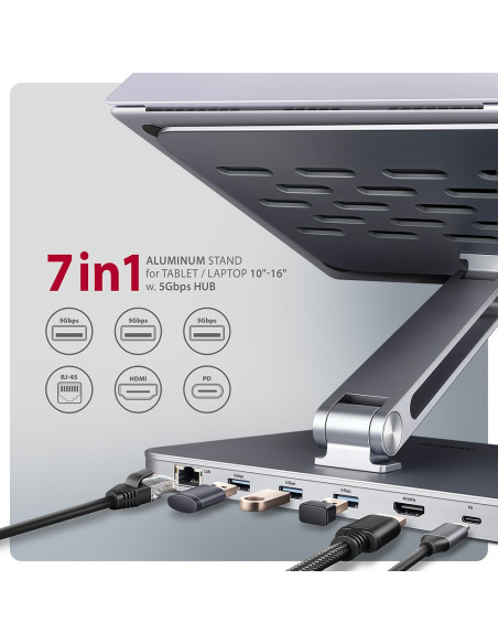Stojak Na Laptop 10-16" + Hub I/O 7 W 1 Axagon
