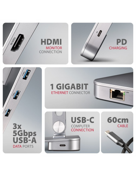 Stojak Na Laptop 10-16" + Hub I/O 7 W 1 Axagon