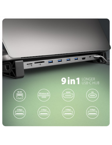 Koncentrator Wieloportowy Axagon Hmc-10Hls, 4X Usb-A I 2X Usb-C, Hdmi 4K/60Hz, Rj-45, Sd/Microsd, Pd 100W