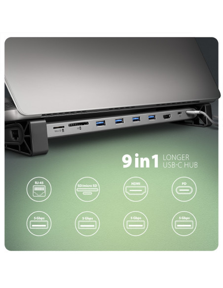 Koncentrator Wieloportowy Axagon Hmc-10Hls, 4X Usb-A I 2X Usb-C, Hdmi 4K/60Hz, Rj-45, Sd/Microsd, Pd 100W