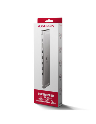 Koncentrator Wieloportowy Axagon Hmc-10Hls, 4X Usb-A I 2X Usb-C, Hdmi 4K/60Hz, Rj-45, Sd/Microsd, Pd 100W