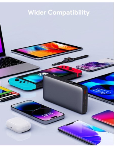 Aukey Powerbank 20000Mah, 2X Usb-C Pd 65W, Usb-A 18W, Szary