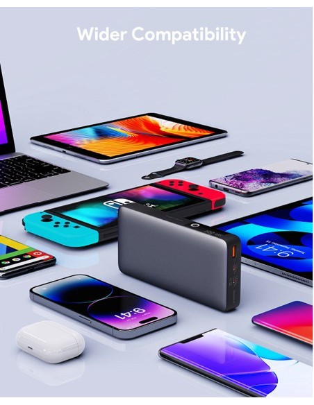 Aukey Powerbank 20000Mah, 2X Usb-C Pd 65W, Usb-A 18W, Szary