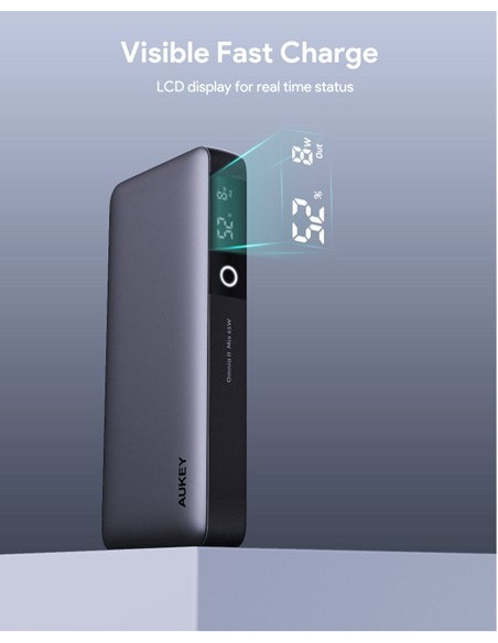 Aukey Powerbank 20000Mah, 2X Usb-C Pd 65W, Usb-A 18W, Szary