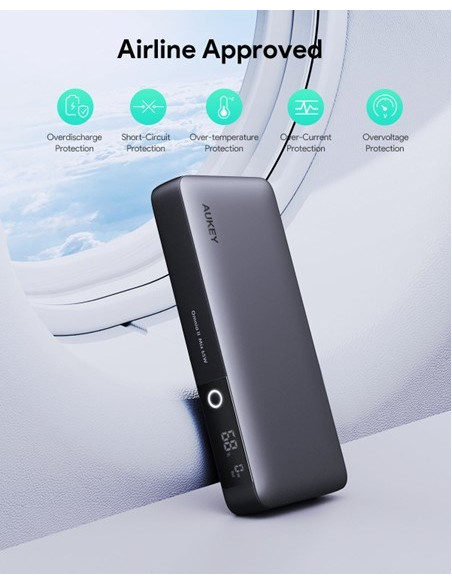 Aukey Powerbank 20000Mah, 2X Usb-C Pd 65W, Usb-A 18W, Szary
