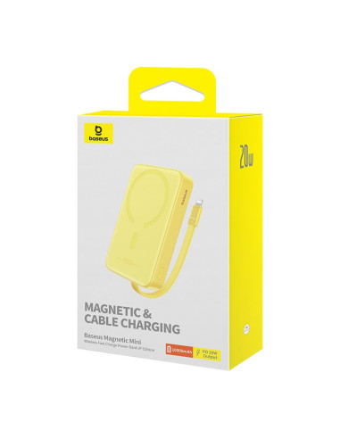 Powerbank Baseus Magnetic Mini Air Wireless 10000Mah 20W+Kabel Usb C-Usb C (Żółty)