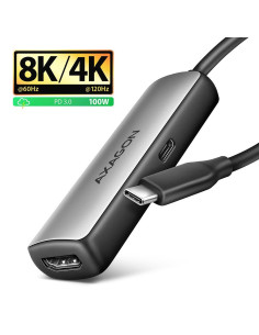 Axagon Rvc-Hi8Kpd, Usb-C -  Hdmi 2.1 Redukce / Adaptér, 8K/60Hz, 4K/144Hz, Hdr10+, Pd100W 0,16 M Usb Type-C Hdmi + Usb Type-C 2