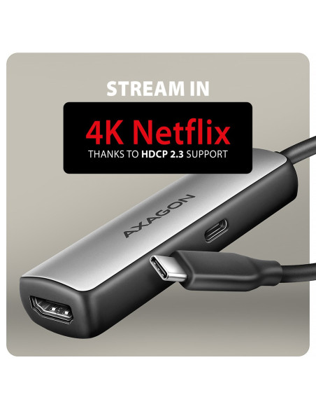 Axagon Rvc-Hi8Kpd, Usb-C -  Hdmi 2.1 Redukce / Adaptér, 8K/60Hz, 4K/144Hz, Hdr10+, Pd100W 0,16 M Usb Type-C Hdmi + Usb Type-C