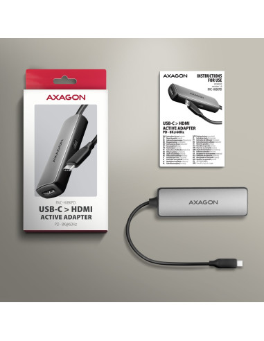 Axagon Rvc-Hi8Kpd, Usb-C -  Hdmi 2.1 Redukce / Adaptér, 8K/60Hz, 4K/144Hz, Hdr10+, Pd100W 0,16 M Usb Type-C Hdmi + Usb Type-C
