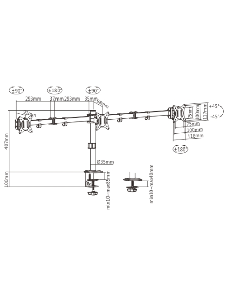 Gembird Biurkowe Regulowane Ramię/Uchwyt Na 3 Monitory 17-27, 100X100Mm, Do 7Kg