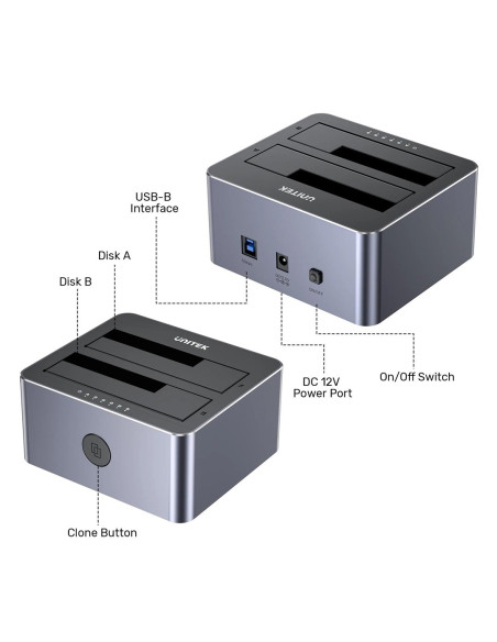 Unitek Stacja Klonująca Dyski 2X Sata 2,5"/3,5" Usb 5Gbps