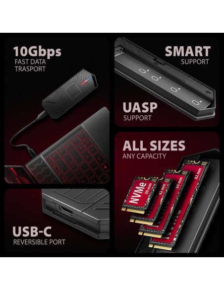 Obudowa Ssd M.2 Axagon Eem2-Gam, Usb-C 10Gbps - Nvme & Sata Ssd Game M.2 Box, Bez Skrótów