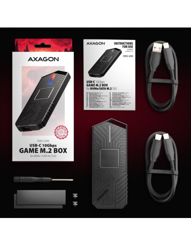 Obudowa Ssd M.2 Axagon Eem2-Gam, Usb-C 10Gbps - Nvme & Sata Ssd Game M.2 Box, Bez Skrótów
