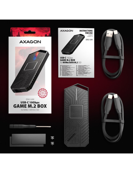 Obudowa Ssd M.2 Axagon Eem2-Gam, Usb-C 10Gbps - Nvme & Sata Ssd Game M.2 Box, Bez Skrótów