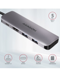 Axagon Hmc-5 Stacja Dokująca Przewodowa Usb 3.2 Gen 1 (3.1 Gen 1) Type-C Szary 2