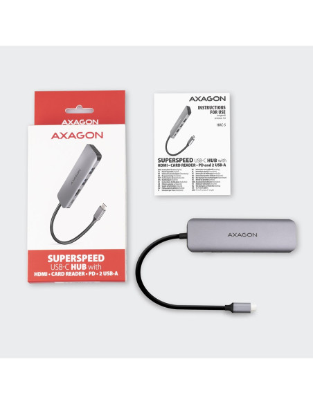 Axagon Hmc-5 Stacja Dokująca Przewodowa Usb 3.2 Gen 1 (3.1 Gen 1) Type-C Szary