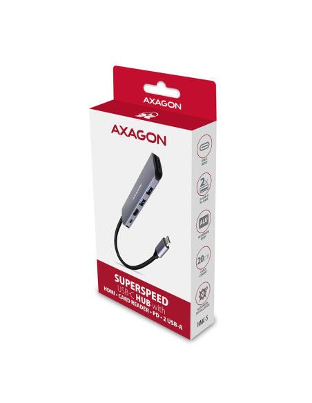 Axagon Hmc-5 Stacja Dokująca Przewodowa Usb 3.2 Gen 1 (3.1 Gen 1) Type-C Szary