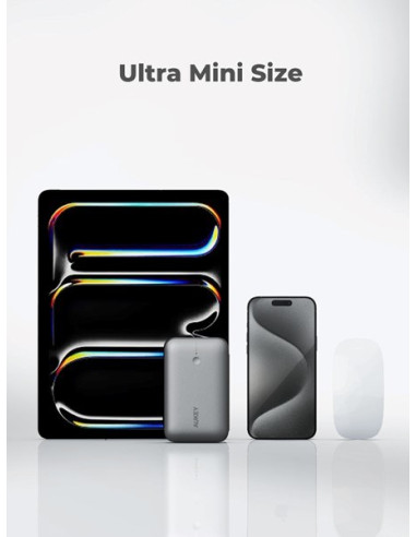 Aukey Powerbank 20 000 Mah, Usb-C 22,5W, Usb-A,Mini, Szary