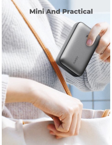Aukey Powerbank 20 000 Mah, Usb-C 22,5W, Usb-A,Mini, Szary
