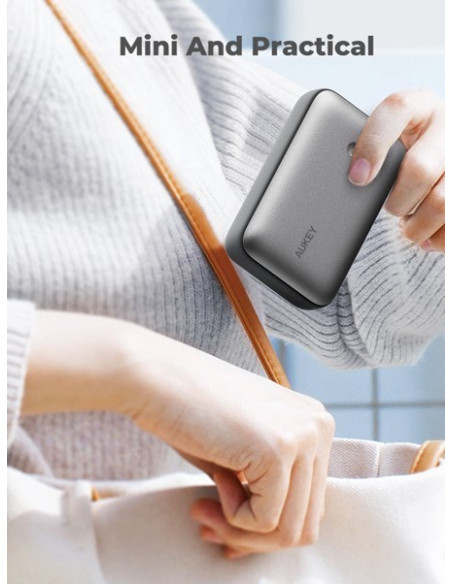 Aukey Powerbank 20 000 Mah, Usb-C 22,5W, Usb-A,Mini, Szary
