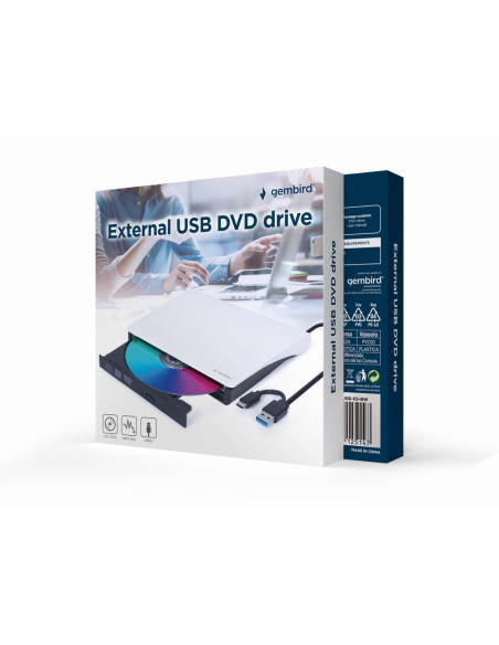 Gembird Zewnętrzna Nagrywarka Dvd 8X, Cd 24X Usb 3.1 Slim Czarno-Biała