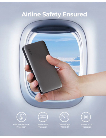 Aukey Powerbank 10 000 Mah, Usb-C Pd 30W, Usb-A 22W, Szary