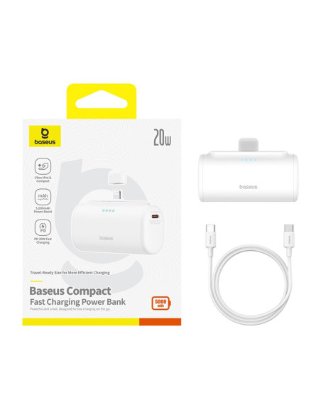 Powerbank Baseus Compact Ip 5000Mah 20W Usb-C/Lightning (Biały)