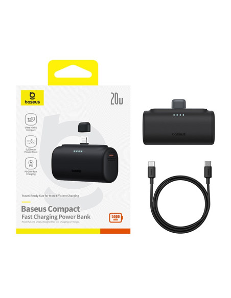 Powerbank Baseus Compact Ip 5000Mah 20W Usb-C/Lightning (Czarny)